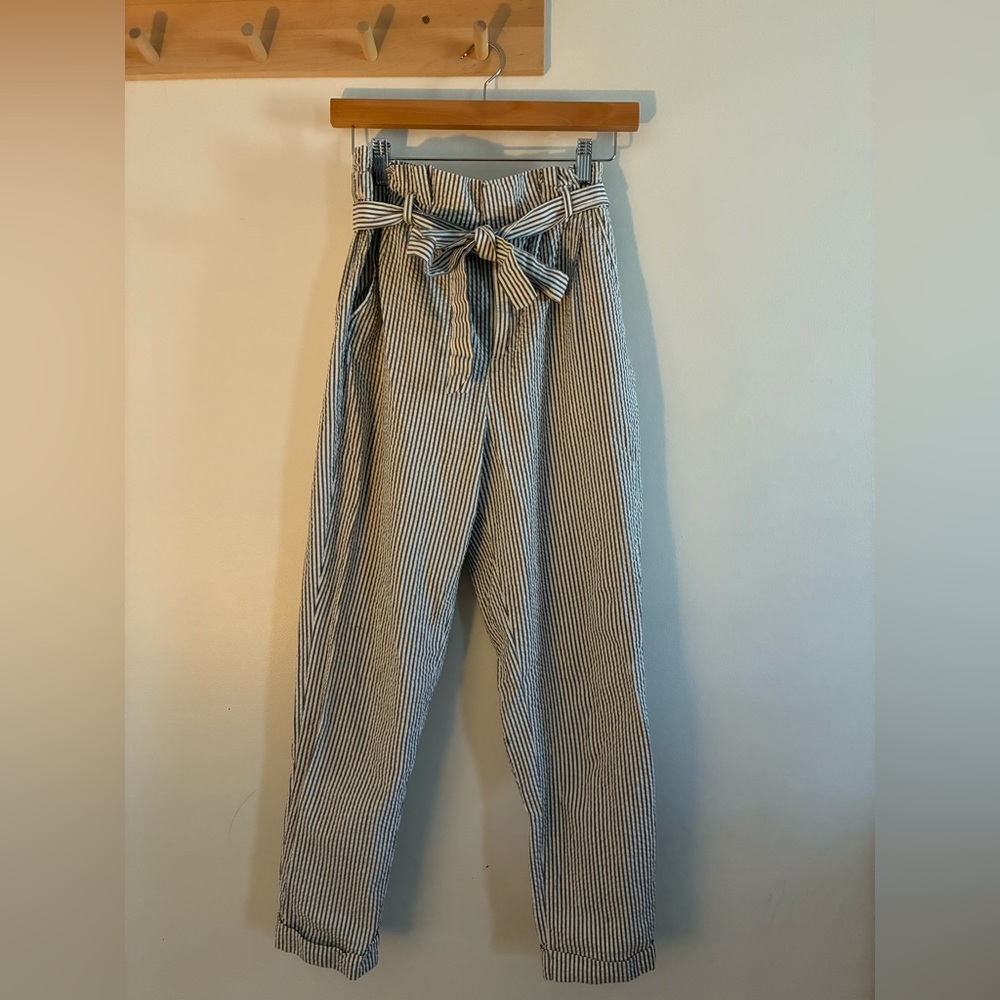 Forever 21 blue & White Striped Paperbag Waist Trousers